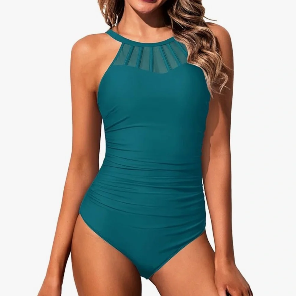NWT Holipick Women Tummy Control One Piece Swimsuit Full Coverage High Neck